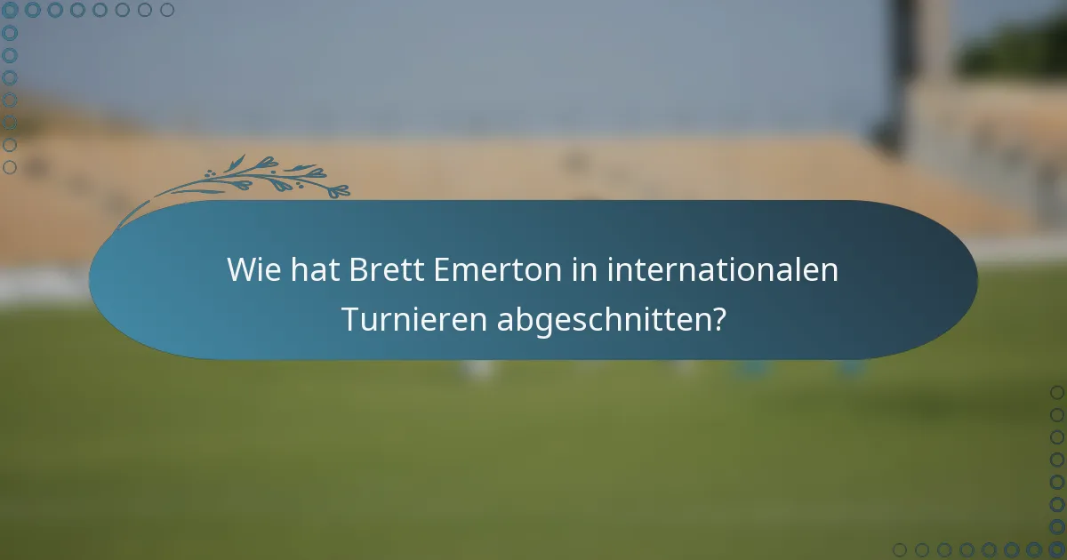 Wie hat Brett Emerton in internationalen Turnieren abgeschnitten?